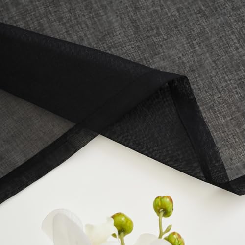 Image of MYSTIC-HOME Extra Wide Sheer Curtains Black 84 Inches Long, Window Treatments Rod Pocket Drapes for Living Room, Bedroom, 108 in Width Semi Sheer Curtains for Yard, Villa, Parlor, 108 inchx 84 inch, 2 Panels