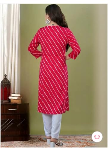 Image of Women's Cotton Floral Printed V-Neck A-Line Kurta /Regular Fit Kurti-3 /4 Sleeve