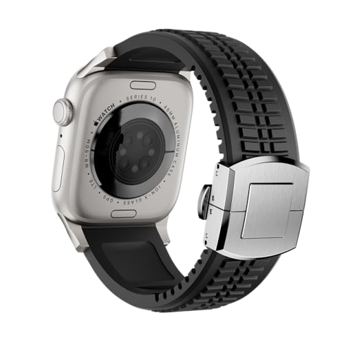 VKEOO Bracelet de montre moderne en silicone compatible avec iWatch Ultra 2 / Ultra / Series 10 9 8 7 (44 mm, 45 mm, 46 mm, 49 mm) - Bracelet de sport avec boucle déployante - Design moderne et – vue 2