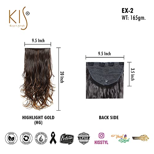 Image of KIS Synthetic Wavy Hair Extensions with Clip-in for Women, Highlight Gold | 20 Inches, Natural, Soft Heat Resistant Hair, Thick Washable Reusable, Artificial Hair Clip on Extension for Bridal, Wedding
