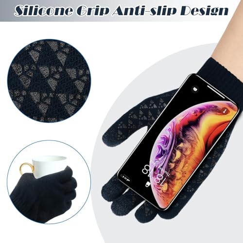 2 Pairs Silicone Print Knit Gloves for Men Women Cold Weather Winter Rides - image 8
