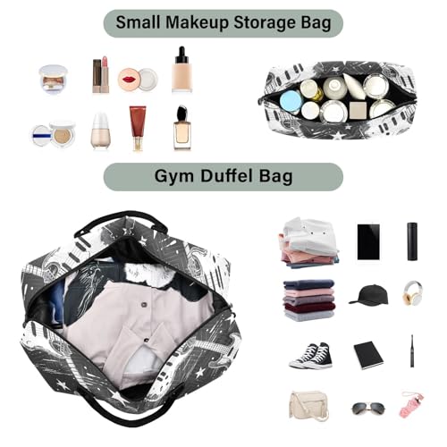 Guitar Rock N Roll Travel Duffle Bag,Large Weekender Travel Bag for Women Men Waterproof Luggage Bag with Trolley Sleeve,Airplane Travel Essentials for Flying4