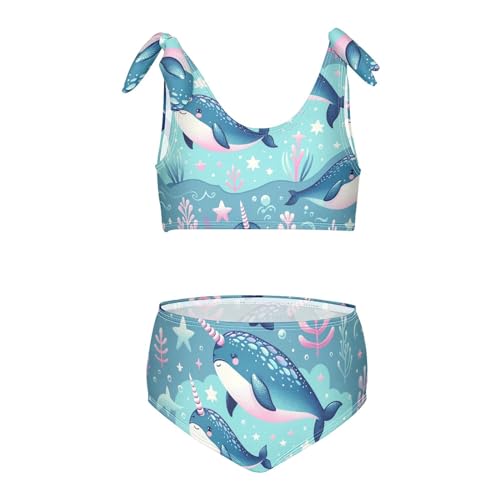 Girls' Bikini Set Narwhal-Unicorn-Blue-sea 2-Piece Swimsuit Tankini Bathing Suits Swimwear 3T