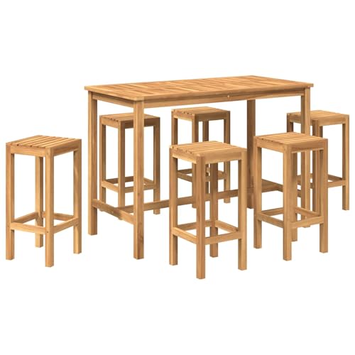 vidaXL Conjunto de Bar al Aire Libre 7 pcs Sin Tratar, Conjunto de Comedor Exterior, Muebles Modernos para Patio, Asientos para Jardín, Resistente al Clima