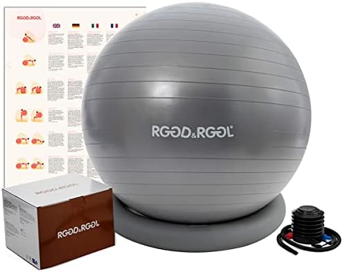RGGD&RGGL Exercise Ball Chair(55-75cm), Extra Thick Yoga Ball with Stability Ring, Workout Guide,Anti-Burst Balance Ball for Workout and Fitness (Sliver, 55cm)