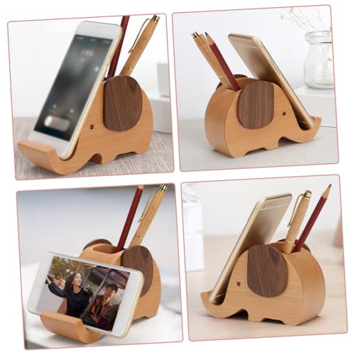 EXQUIMEUBLE 木製象形ペン立て 多機能携帯電話スタンド付き 卓上収納デスクオーガナイザー おしゃれ文房具ホルダー 耐久性ありオフィス用