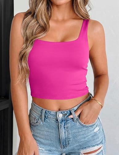 Zeagoo Women's Cute Square Neck Double Lined Casual Sleeveless Cropped Tank Workout Crop Tops Hot Pink - image 3