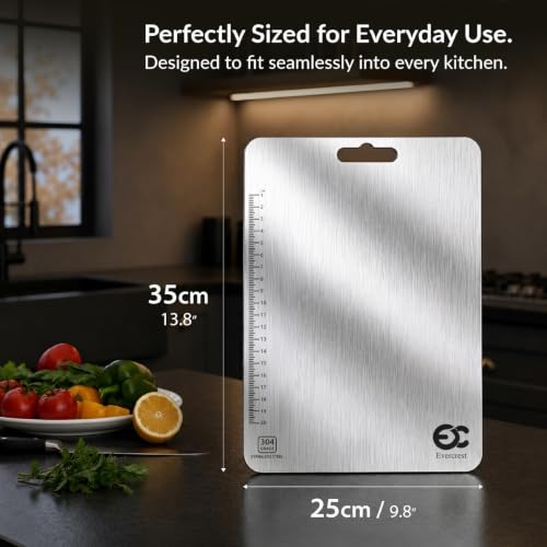 Image of EVERCREST Stainless Steel Chopping Board for Vegetables and Meat | HYGIENIC, Odor Free, Rust Resistant Cutting Board | Easy Clean Kitchen PREP Board for Daily Cooking