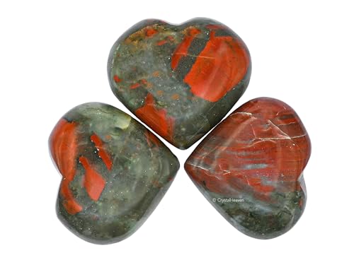 Image of Crystal Heaven Certified African Bloodstone Heart Palm Pebbles Stones For Anxiety Stress Relief Massage-Aaa Grade Original Healing Gemstone Agate Heart Palm Stone For Yoga Meditation Spiritual