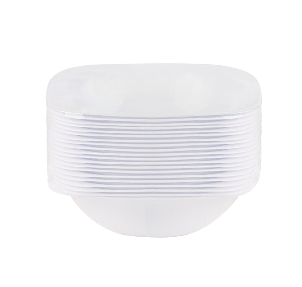 EcoQuality 6 oz White Plastic Square Bowls - Disposable Plastic Dessert Bowls, Ice Cream Bowl, Sundae Bowl, Heavy Duty Plastic Soup Bowls for Baby Showers, Weddings, Birthday Party, Receptions (20)