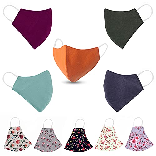 MARSRTH Unisex Cotton Reusable Cloth Face Masks (Multicolour, Without Valve, Pack of 10)