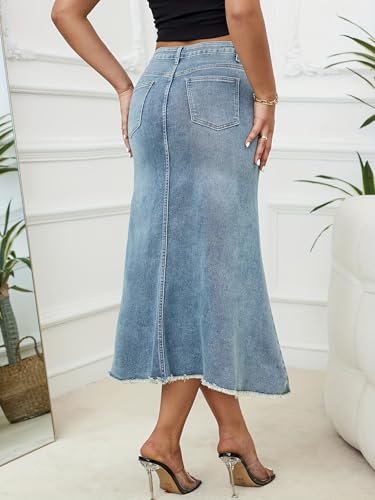 MINTLIMIT Long Denim Skirt for Women Casual A-Line Denim Maxi Skirt 2025 High Waisted Jean Skirt with Pocket3