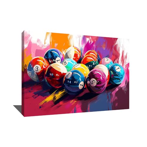Alessio Cacciatore Tableau Billard - Decoration Murale Salle De Jeux - Impression Sur Toile Pop Art - Tableau Pour Bar - Cadre Mural Decoratif Moderne - Toile Colorée Abstraite (80x60cm)