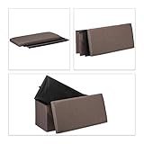 Relaxdays Sitzbank mit Stauraum, Leinen-Optik, gepolstert, Flur, Schlafzimmer, Truhenbank, HBT 38x76,5x38,5cm, Graubraun - 6