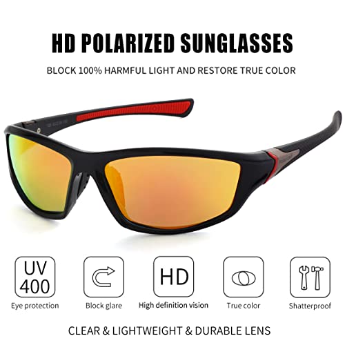 Kursan Polarized Sports Sunglasses For Men Driving Cycling Fishing Sun Glasses 100% Uv Protection Goggles (Black/Red Mirrored) #TOP1