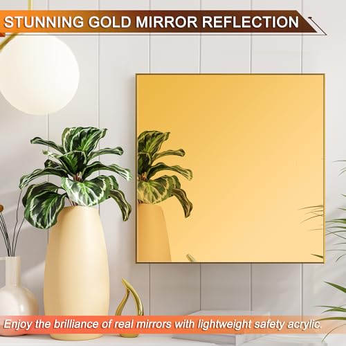 Image of Gold Acrylic Mirror Sheet 11.8 inch x 11.8 inch x 1 /8 inch (2.8mm), 2 Pack ALCCIFI Reflective Plexiglass Mirror Panel for Crafts, DIY Projects, Signage & Decor - Laser Cutting & Engraving Friendly