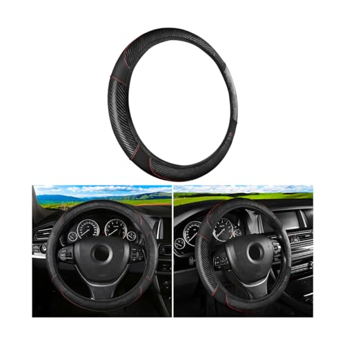 BESULEN Car Steering Wheel Cover, Anti-Slip Breathable Auto Steering Wheel Protector for Women Men, Leather Carbon Fiber Vehicle Interior Accessories, 15 Inch Universal for SUV, Truck, RVï¼ˆBlackï¼‰