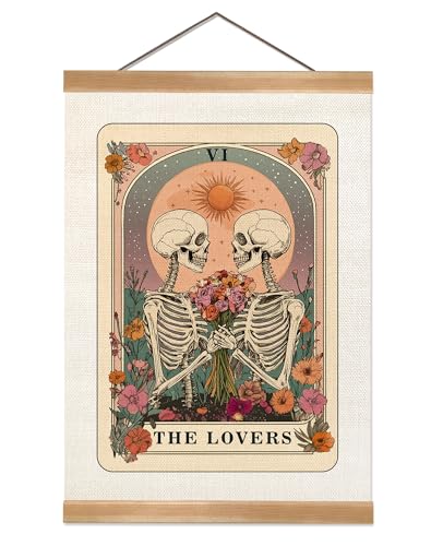 ZTGDA Tarot Card Wall Art Canvas Wall Decor Mystical Astrology Wall Art Boho Celestial Prints Lovers Sun Skull Poster Tarot Card Picture for Living Room Bedroom Aesthetic12x16inch (The lovers)