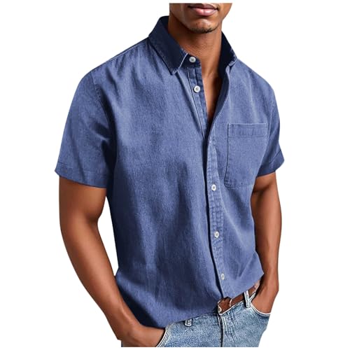 Camisa de Manga Corta para Hombre Sin Planchado con Bolsillos, Tallas Grandes, Corte Regular con Botones de Verano