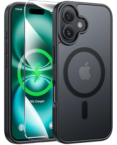 Image of FNTCASE for iPhone 16 Plus Case [Compatible with Magsafe] Translucent Matte Cases with [Screen Protector] Military Grade Shockproof Protective Phone Cover - Black