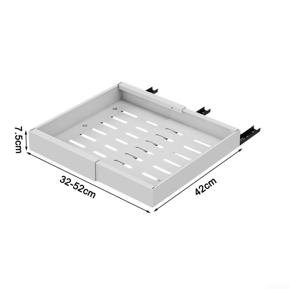 Gewürzregal, 2er-Set Schrankregal-Organizer, erweiterbarer Küchenregal-Organizer, stapelbarer Gewürzhalter, 32–52 cm, verstellbare Breite, Karbonstahl, Küchenorganizer mit leisen Dämpfungsschienen