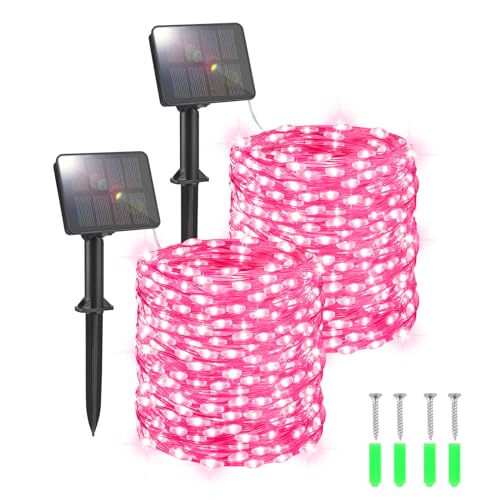 FFZZKJ Solar Lights Outdoor Garden Waterproof Total 240LED 12Mx2 Pack Outdoor Solar Lights for Garden Patio Balcony Terrace Veranda Tree, Pink