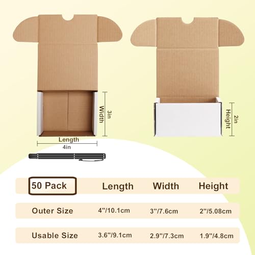 Image of WIFTREY 50 Packs 4X3X2 Small Shipping Boxes, White 4 x 3 x 2 inches Corrugated Cardboard Box for Packaging Small Business, Card Boxes, Mailer for Storage