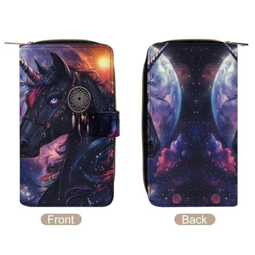 Un-icorn Black Horse Fantasy Womens PU Leather Wallet Long Purse Clutch Organizer for Office Travel3