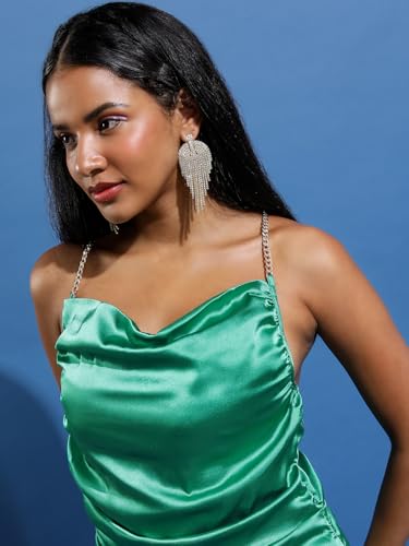 Image of Tokyo Talkies Green Shoulder Straps Gathered Ruched Sheath Dress