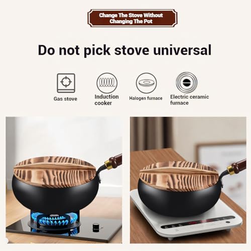 Wok de hierro sin recubrimiento de 10.23 pulg con tapa de madera miniatura 3