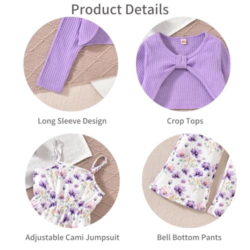 Image of HIHA Girls Sleeveless Jumpsuits Outfit Long Sleeve Twist Front Tops Romper Clothes Set Size 4-12