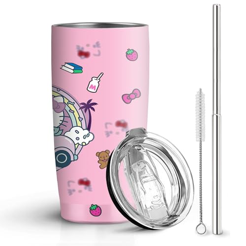 Hualvbul Cartoon Cat 20 Oz Stainless Steel Tumbler Leak Proof Tumbler with Straw and Lid, Travel Coffee Mug for Home Outdoor, Thermal Cups for Hot and Cold Drinks