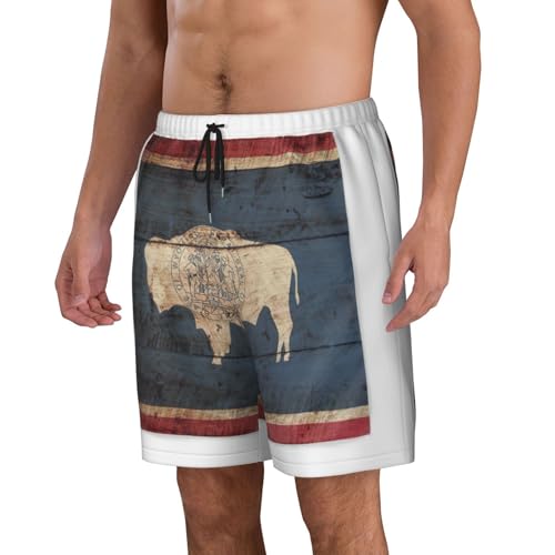 Wyoming State Flag Map Print Mens Swim Trunks Swim Shorts Swimsuits with Pockets Beach Shorts for Men Quick Dry2