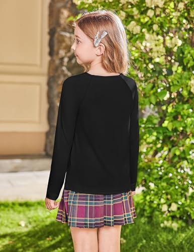 Arshiner Mädchen Langarmshirt Schwarz Basic Innenfleece T-Shirt Thermo Elastische Oberteile Jungen Freizeit Rundhals Top Slim Fit Shirt Kinder Mode Sweatshirt Halloween Kinderkleidung 160/11-12 Jahre