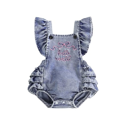 Image of Baby Girls Summer Denim Romper Clothes Dress Newborn Onesie Sunsuit 3 6 9 12 18 Months One-Piece Jumpsuits Outfits
