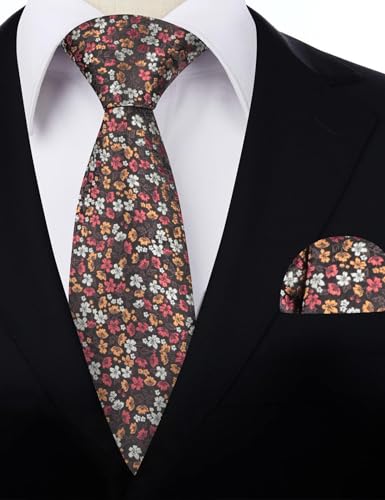 Image of Alizeal Mens 3.15inches Exquisite Floral Tie with Small Flower Printed Pocket Square