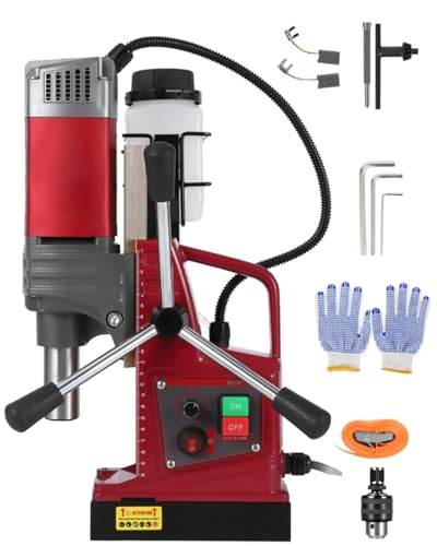 Image of Magnetic Drill Press Kit, 1.57 inch 1550W Electric Mag Drill with Variable Speed & Adapter, 10-Speed (820RPM), 2922LBF Force, Double Dovetail Portable Drilling Machine for Industrial, Workshop and Home