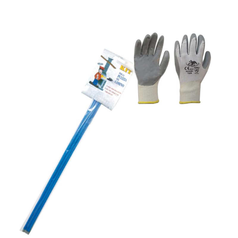 PINTO FERRAMENTA Kit Spazzacamino Pulizia Canna Fumarie Spazzola Tonda Quadrata Asta Stufa Legna Camino Pellet Guanti 25 CM