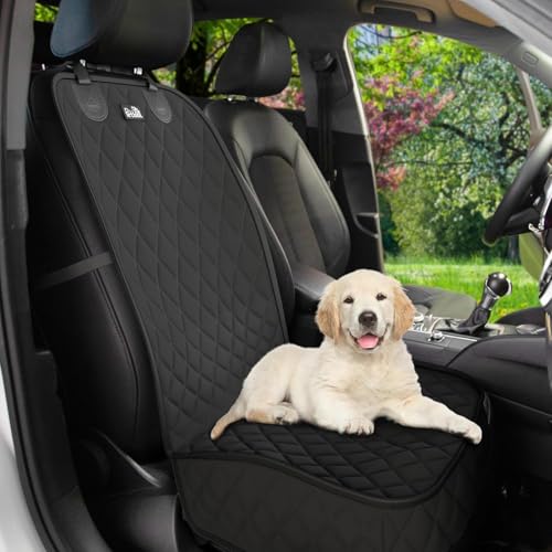 Image of Front Seat Dog Cover for Car, Truck & SUV - Waterproof, Non-Slip Pet Car Seat Cover for Dogs - Durable, Clean, Front Passenger Seat Protector for Pets & Vehicles. (1, Black)