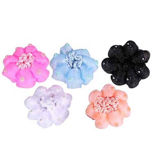LEORX 5pcs Hair Bun Cover Mesh Flower Ballet Bun Net Crochet Elastic Hair Snood Net for Girls