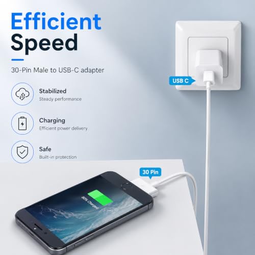 Image of Verilux USB C to 30 Pin Charger Cable & Data Sync for iPhone 4 /4S /3G /3GS /iPad 3 /2 /1