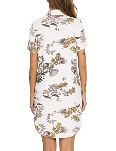 Image of Samring Pajama Nightgown for Women Short Sleeve Button Down Boyfriend Night Gown Nightdress Sleep Shirts