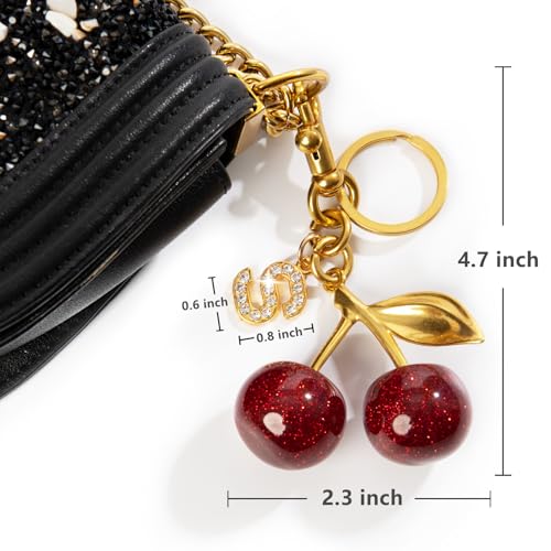 2PC Cherry Keychain Bag Purse Handbag Charms Initial Letter Keychain for Women Girl Cute Key Chain Bling Sparkly4