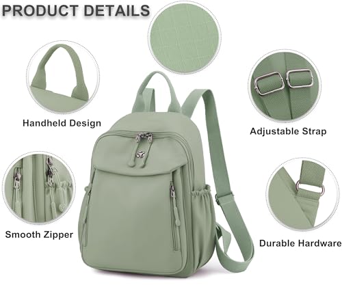 Image of Pealwel Mini Nylon Women Backpacks,Small Ladies backpacks Lightweight Shoulder Satchel Bag Tote Handbag Casual Travel Daypack (Light Green(A))