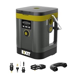 EXIT 20V Tire Inflator Portable Air Compressor, 150PSI Air Pump for Car Tires, Auto Shut Off, Deflation Function, LED Light, Digita Pressure Gauge for Cars Bikes Sport Balls SUPs, Battery Included