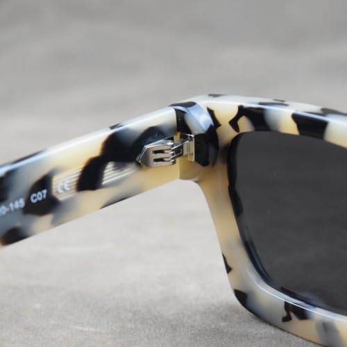 Image of Retro Fashion Thick Acetate Polarized Sunglasses Trendy Square Men Womens Black Grey Shades Vintage