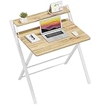 GreenForest Folding Desk No Assembly Required Small Size, 2-Tier Foldable Computer Desk with Shelf for Home Office, Space Saving Portable Laptop Study Foldable Table for Small Spaces, Oak