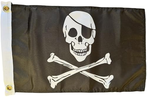 Image of NWFlags Skull and Crossbones Pirate Flag 17" x 11" 75d Premium Polyester | Polyester 1.5x1 foot material flag with 2 Eyelets