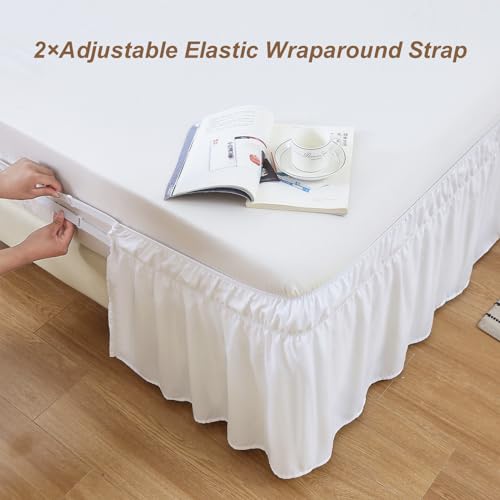 Meilawraparoundbedskirtthreefabricsideselasticdustruffled16inchtailoreddropeasytoinstallfaderesistantnaturalwhitequeenking  Urban Country Home Decor Meila wrap around bed skirt three fabric sides elastic dust ruffled 16 inch tailored dropeasy to install fade resistant natural white queenking  urban country home decor