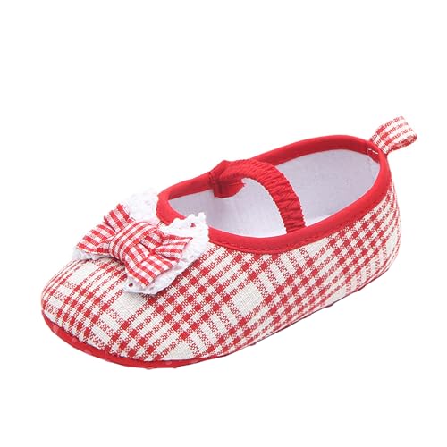 Baby Girl Slipper Bow Decoration Red Grid First Walkers Elastic Band Princess Fashion Novelty Crib Shoes 12-18 Months